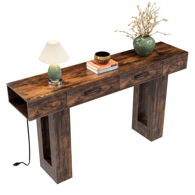 Farmhouse Entryway Table Long Console Table Rectangular Sofa Table with Foot Pads, for Entrance Hallway, Living Room