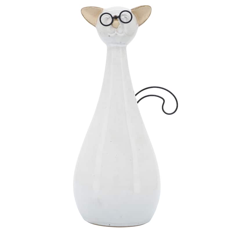 Sagebrook Home Cat Figurine Stoneware Metal Ceramic Decorative Sculpture - 6" x 4" x 10"