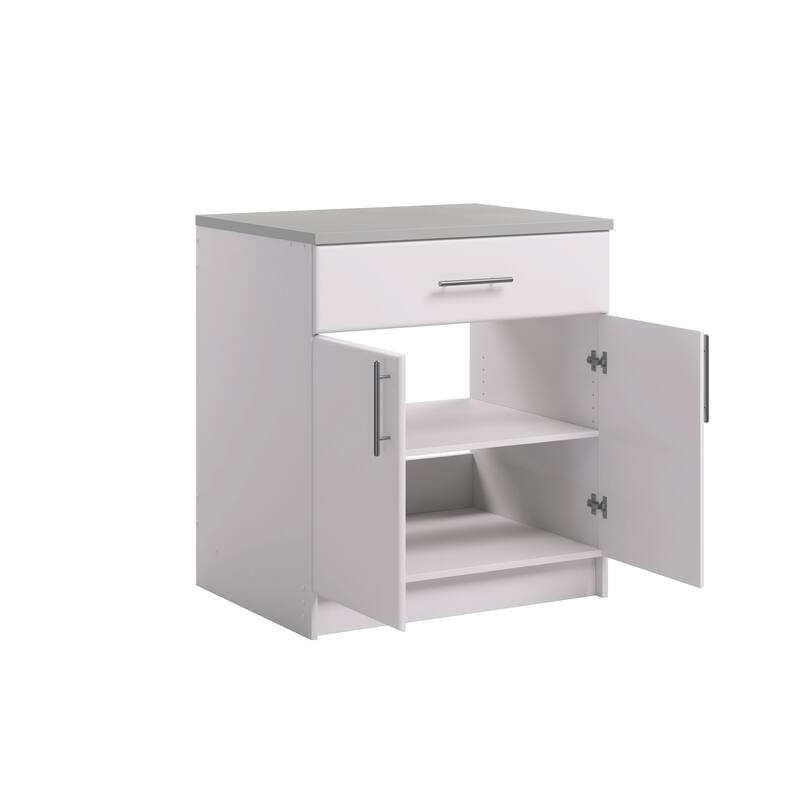 White 36" Cabinet with Adjustable Shelf, Storage Cabinet with Doors, Garage Cabinet with Drawer, Laundry Wood Cabinet - 36 Inch