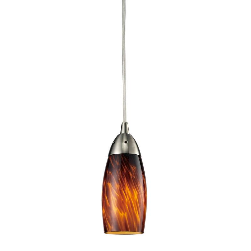 Elk Home Milan Satin Nickel With Multicolored Glass 1 Light Pendant - Espresso Glass