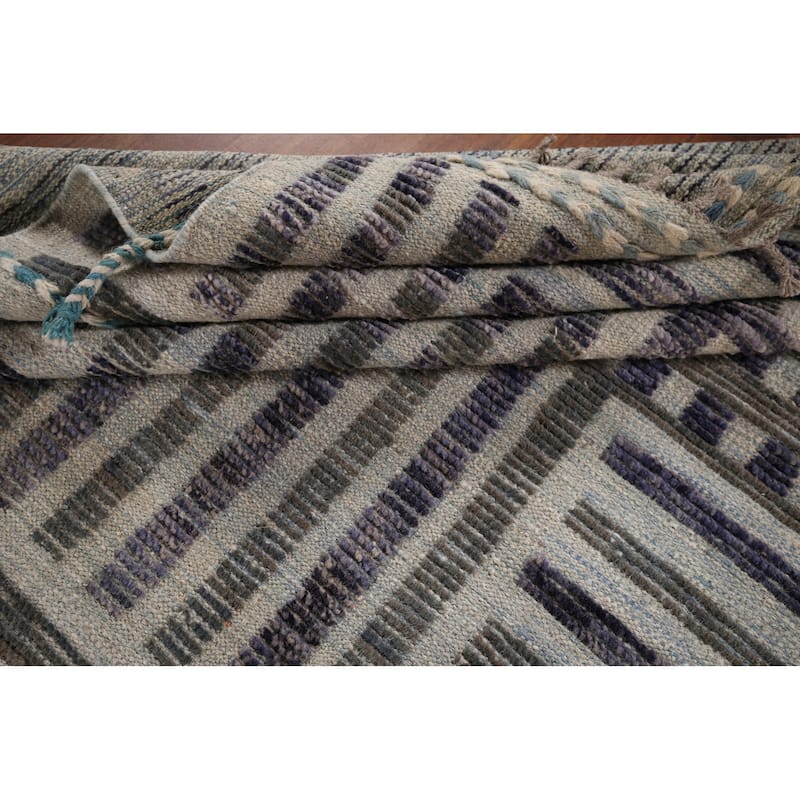 Striped Checkered Moroccan Oriental Area Rug Handmade Wool Carpet - 8'0"x 10'9"