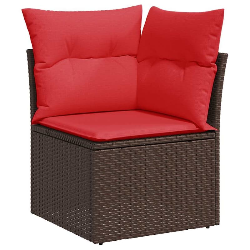 vidaXL Patio Sofa Set with Cushions Conversation Set Modular Sofa Poly Rattan - 25.8 x 24.4 x 27.2