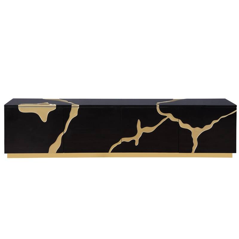 Best Master Furniture Freesia 87" Lacquer TV Stand with Gold Trim