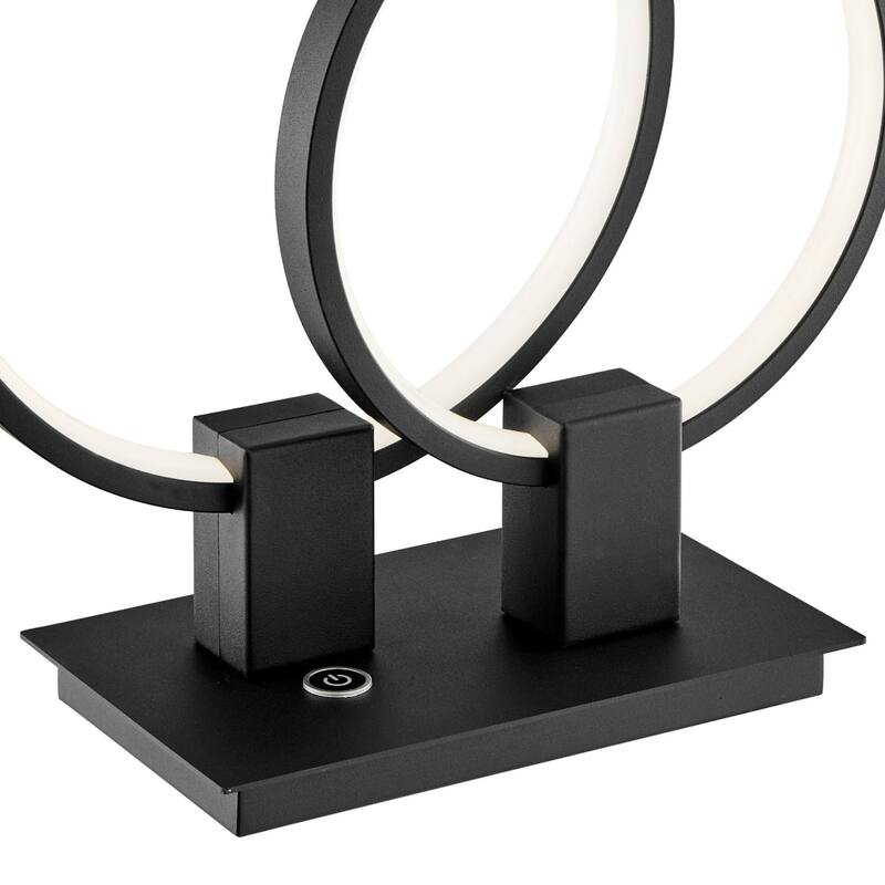 Black Metal Double Circle LED Table Lamp with Touch Switch and Dimmer - 6” x 15” x 15” (D x W x H)