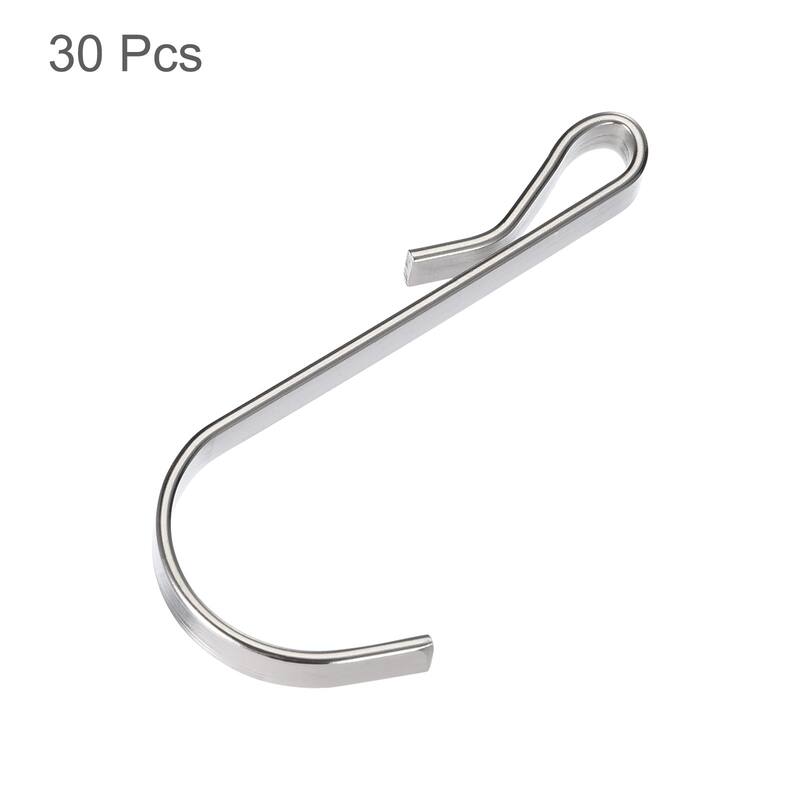 30pcs Stainless Steel J Shaped Hooks, Clip-on Hook Wire Rack Hook Silver