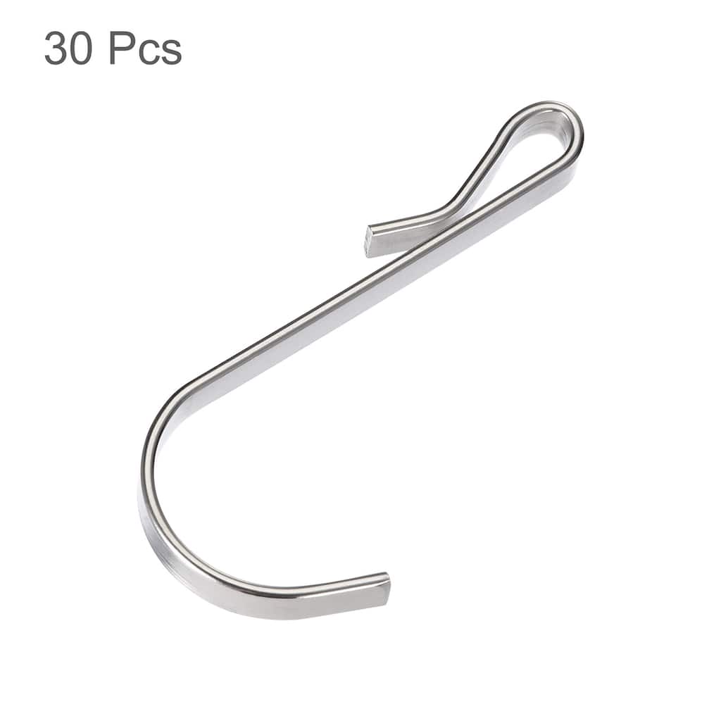 30pcs Stainless Steel J Shaped Hooks, Clip-on Hook Wire Rack Hook Silver