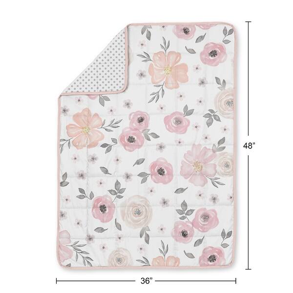Sweet Jojo Designs Blush Pink Grey Watercolor Floral Pink Girl Toddler Weighted Blanket 5lbs for Kids Polka Dot Boho Bohemian