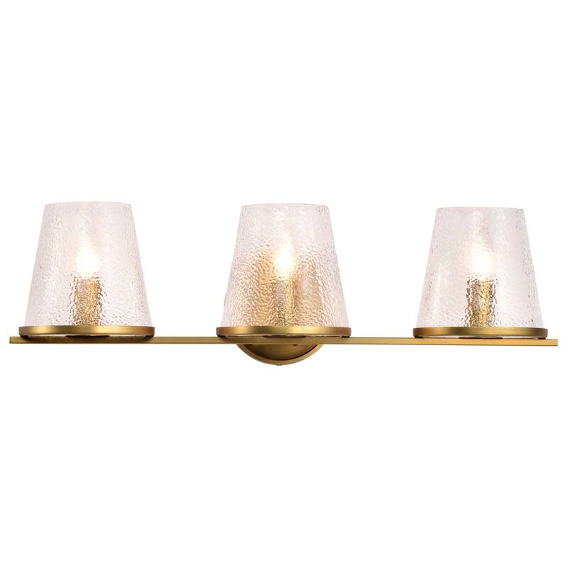 Valentine 3 Light Vanity Vintage Brass Finish Hammered Glass - Vintage Brass