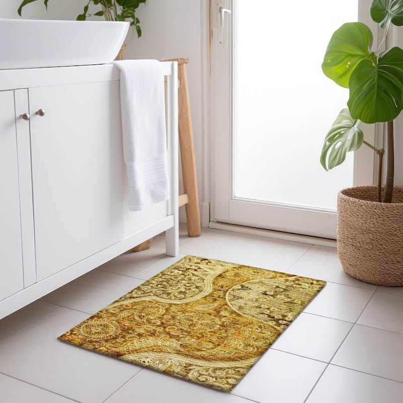 Machine Washable Indoor/ Outdoor Modern Paisley Chantille Rug - Terracotta - 1'8" x 2'6"