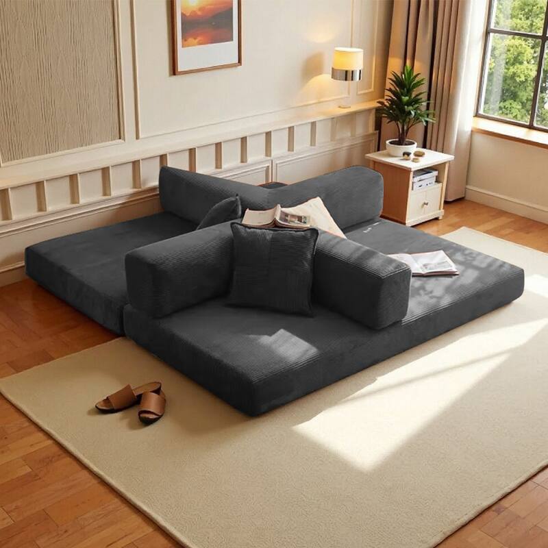 2-in-1 Convertible Modular Sofa Bed, Memory Foam Mattress, No Assembly, Space-Saving for Living Room, Bedroom