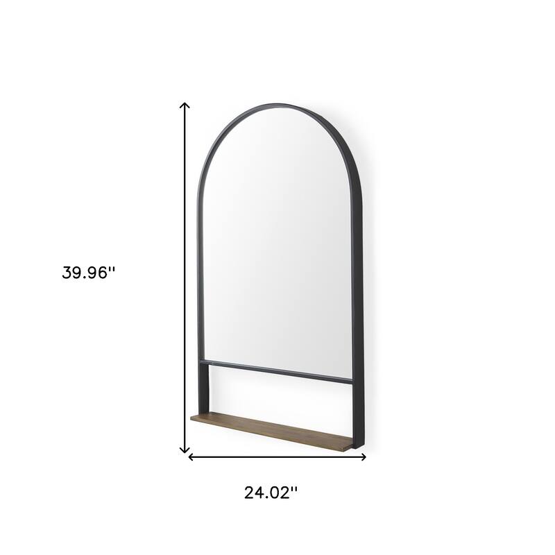 HomeRoots 40" Black Metal Arch Framed Accent Mirror With Shelf - 24.02 in. x 39.96 in. x 3.94 in.
