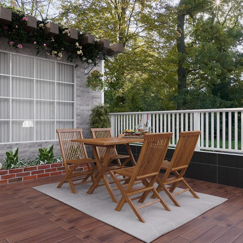 Brown Teak Wood Traditional Indoor/Outdoor Picnic Dining Table Set (Set of 5 Pieces) - S/5 47"W, 31"H (A+B)