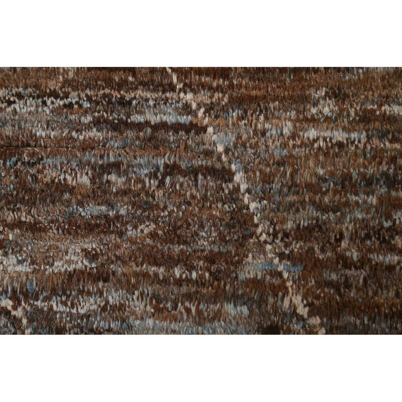 Hand Knotted Oriental 100% Wool Carpet Tribal Tribal Brown Moroccan Area Rug - 9' 7'' X 6' 7''