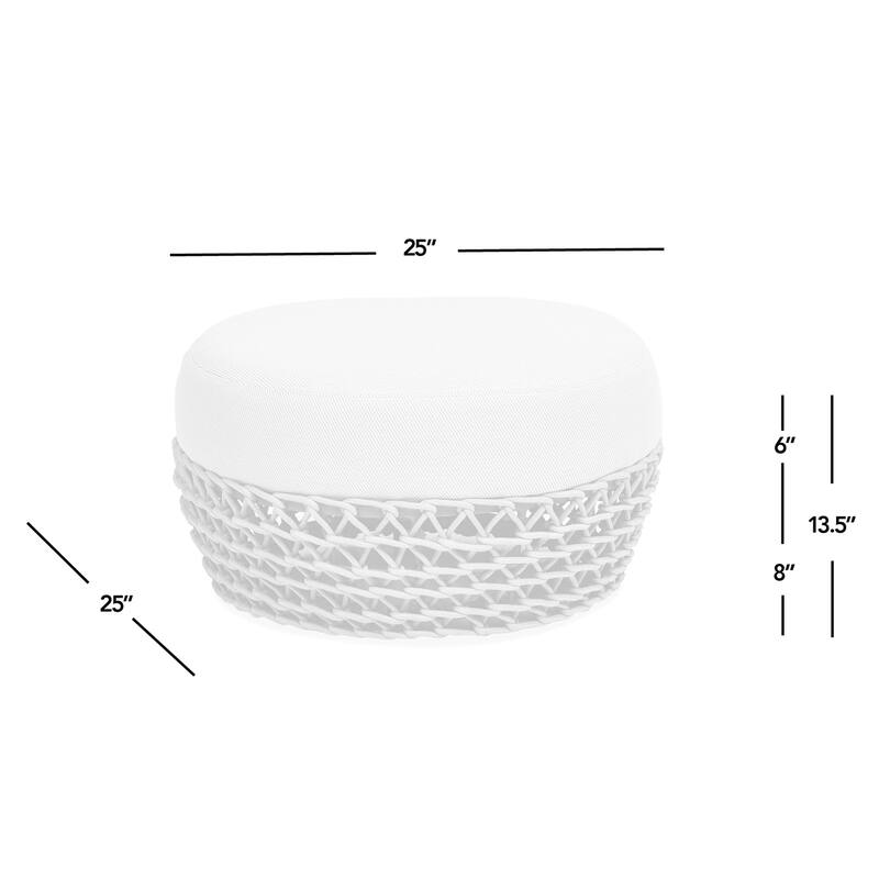 Willow 25" Woven Rope Upholstered Outdoor Patio Ottoman - 25"W X 25"D X 13.5"H