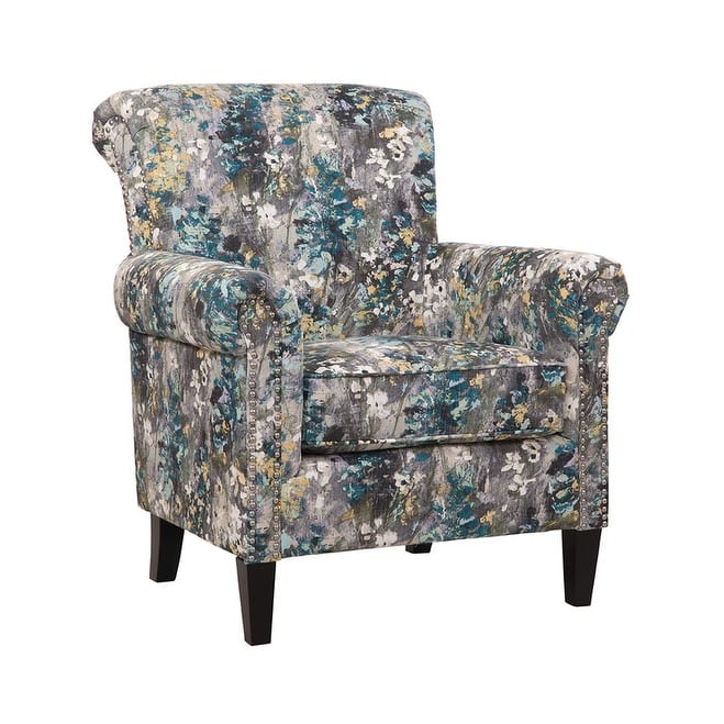 Roseanne Upholstered Accent Armchair with Silver Nailhead Trim - Wonderland Grey and Aqua