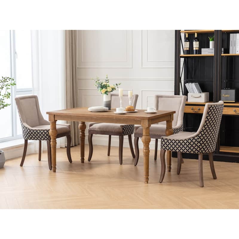 Ultra Side Dining Chair Set of 2, Thickened Fabric Kitchen Chairs, Dining Chairs with Bronze Nail Head & Solid Wood Legs