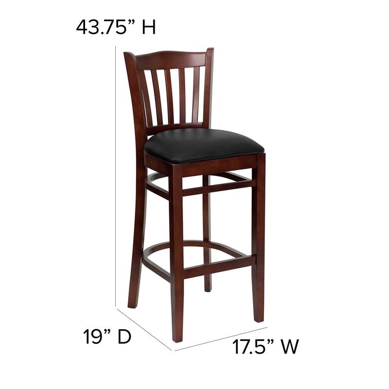 Vertical Slat Back Wooden Restaurant Barstool - Hospitality Seating - 17.5"W x 19"D x 43.75"H - 17.5"W x 19"D x 43.75"H