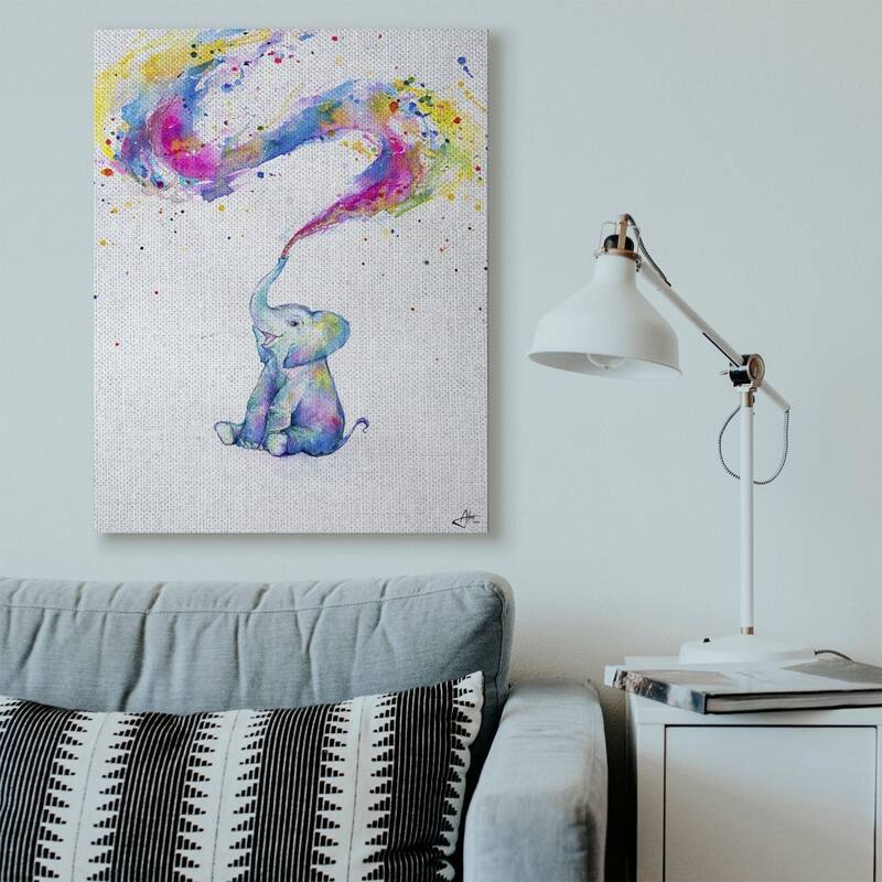Stupell Colorful Abstract Elephant Animal Watercolor Painting Canvas Wall Art, Proudly Made in USA