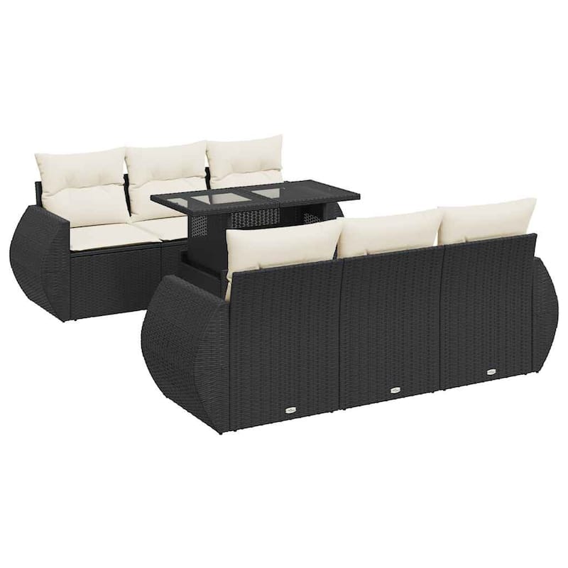 vidaXL Patio Sofa Set with Cushions Outdoor Furniture 7 Piece Poly Rattan - 21.7 x 24.4 x 27.2