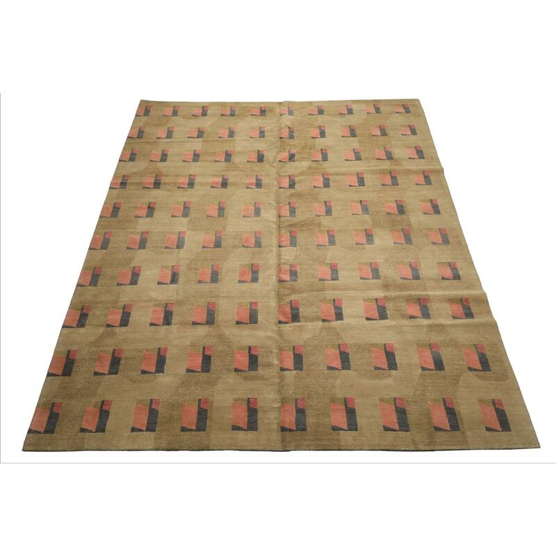 7'11''x10 Tibetano Hand Knotted Wool Moss Modern & Contemporary Designer Rug - 7' 11'' x 10'