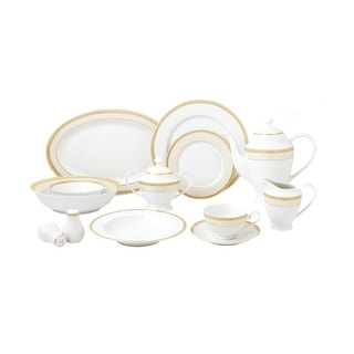 57 Piece Gold Mix and Match Dinnerware Set-New Bone China Service for 8 People