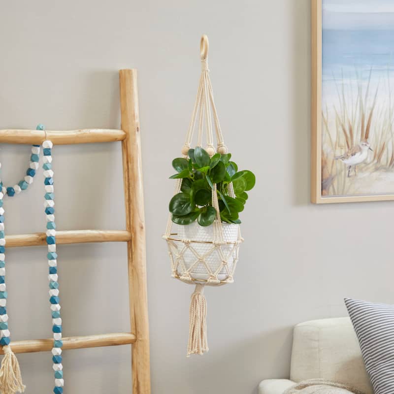 Intricately Handmade Fabric Hanging Macrame Wall Planter - Brown or White
