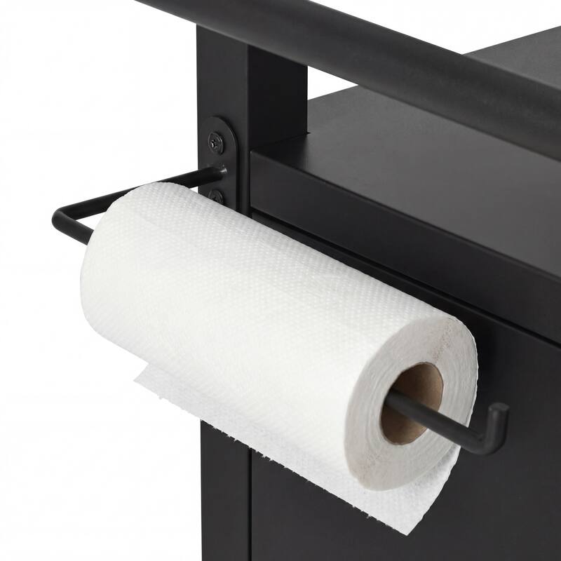 Grill Cart with Storage Cabinet,Metal Kitchen Island with Foldable Table,with Wheels & Stainless Steel Top & Hooks & Spice Rack