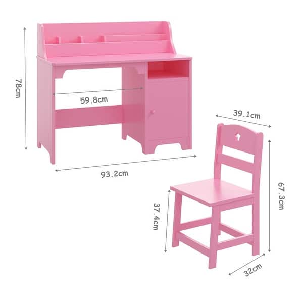 dimension image slide 2 of 3, Wooden Kids Desk & Chair Sets with Hutch and Storage Cabinet