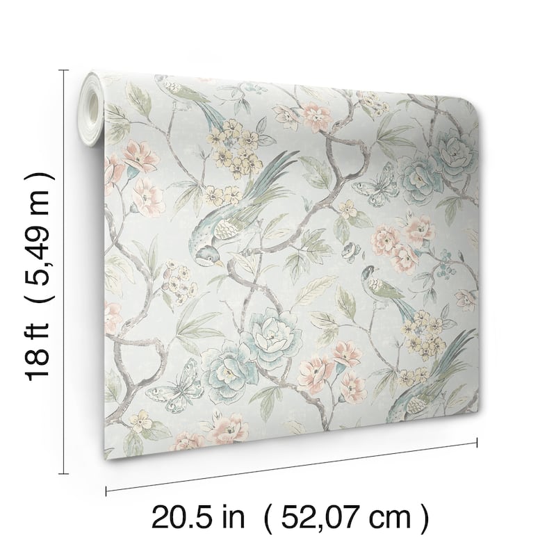NuWallpaper Waverly Aviary Garden Aqua Peel and Stick Wallpaper - N/A