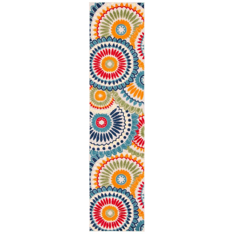 SAFAVIEH Cabana Mrinal Indoor/ Outdoor Waterproof Patio Floral Rug - 2'2" x 9' Runner - Blue/Ivory
