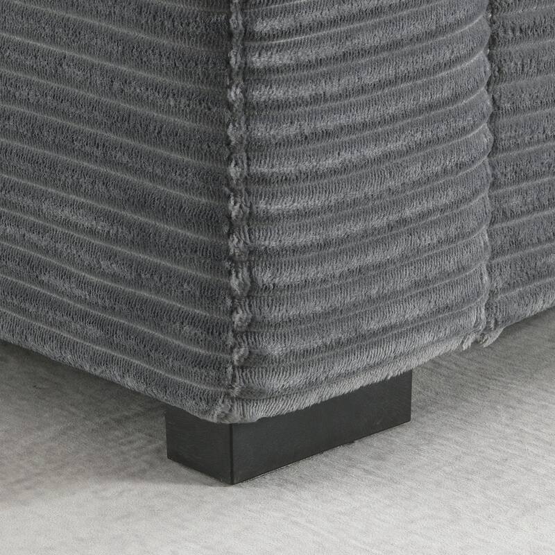 L Shaped Corduroy Sectional Sofa w/Armrest Storage,Cup Holders,USB