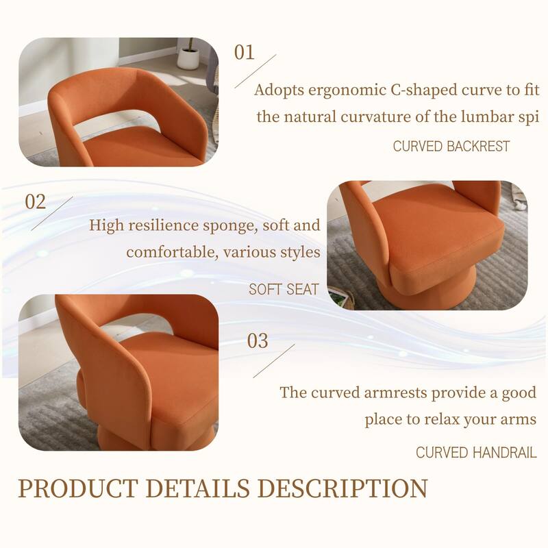 Velvet Swivel Barrel Chair, Accent Chair Armchair with Rotation Club Chair & Curved Ergonomic Back