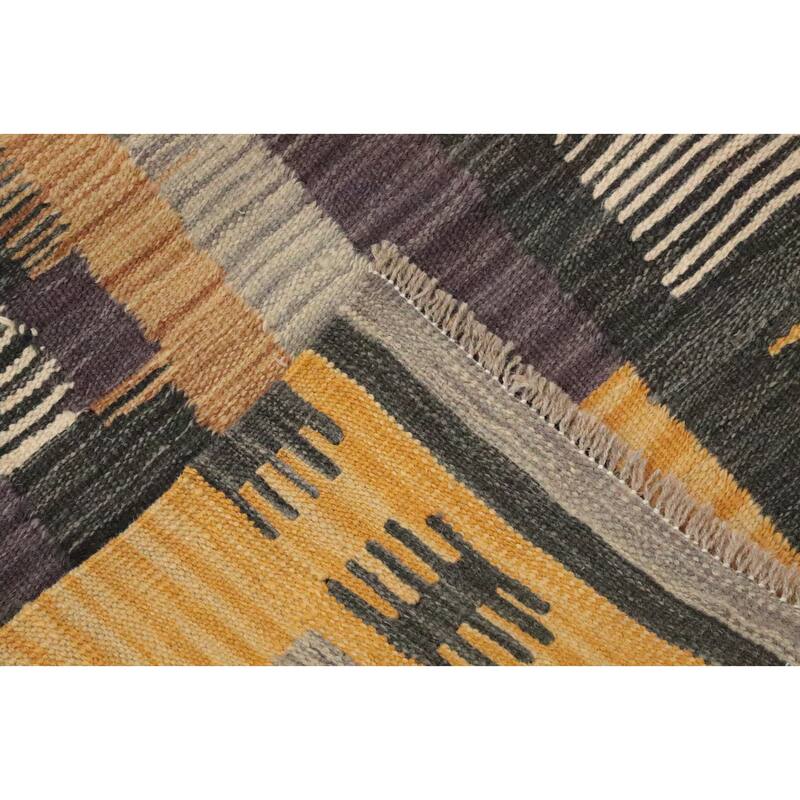 Hand Woven Oriental 100% Wool Carpet Southwestern Tribal Greys & Charcoal Kilim Area Rug - 5' 8'' X 3' 8''