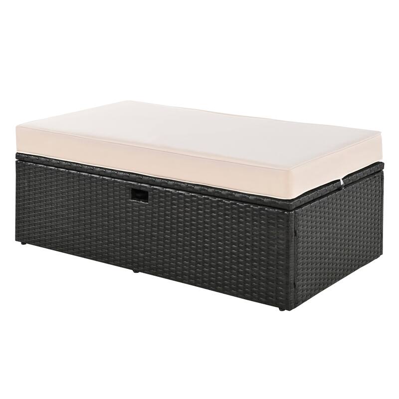 2-Piece Outdoor Rattan Daybed Set with Adjustable Canopy and Cushions, 5 Reclining Positions and Hidden Storage Bench