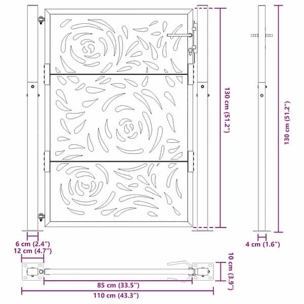 dimension image slide 5 of 7, vidaXL Garden Gate Black 39.4x49.2" Steel Trace Design
