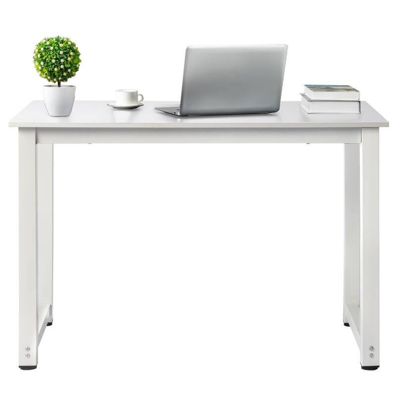 Modern White Particleboard Computer Desk with Steel Frame Workstation for Home Office or Study Use