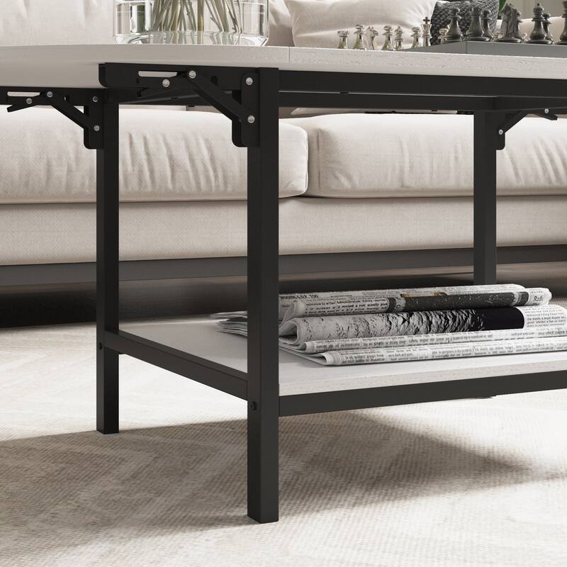 Oval Extended Coffee Tables 2-Tier Center Table with Open Storage
