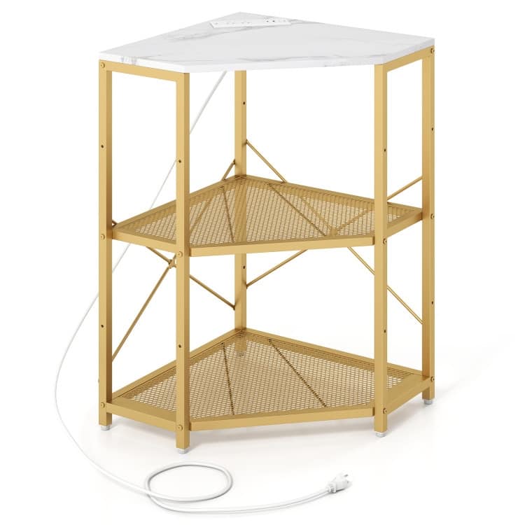 Metal and Engineered Wood Corner Printer Table with Power Strip and Adjustable Shelves - 20" L x 20" W x 31" H - White