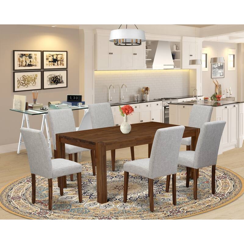 7-Piece Dining Set - Rectangular Table & 6 Parsons Chairs - Antique Walnut Finish - 72