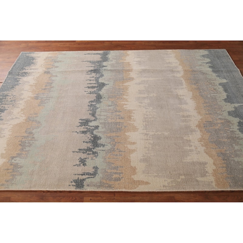 Abstract Modern Area Rug Hand-Knotted Beige Tribal Wool Carpet - 5'4"x 7'6"