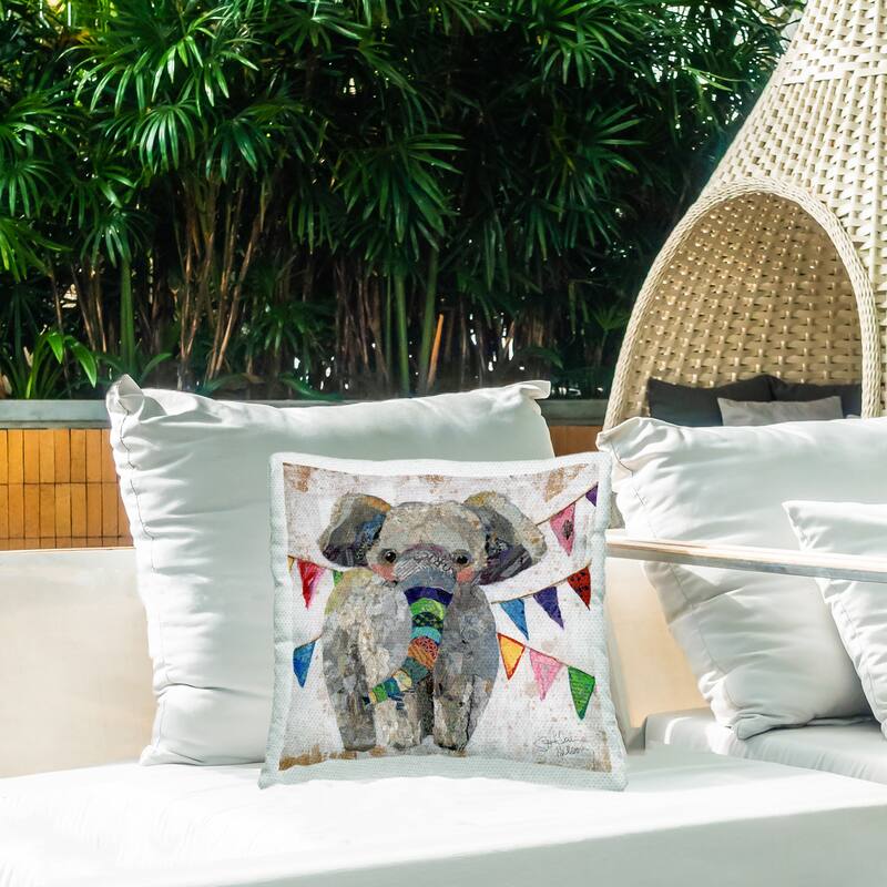 Stupell Elephant & Garlands Printed Outdoor Throw Pillow Design by Elizabeth St. Hilaire