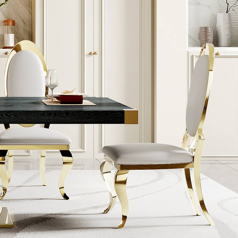 MDF Top Dining Table with Gold Finish Corner, MDF Pillar and Gold Finish Stainless Steel Base