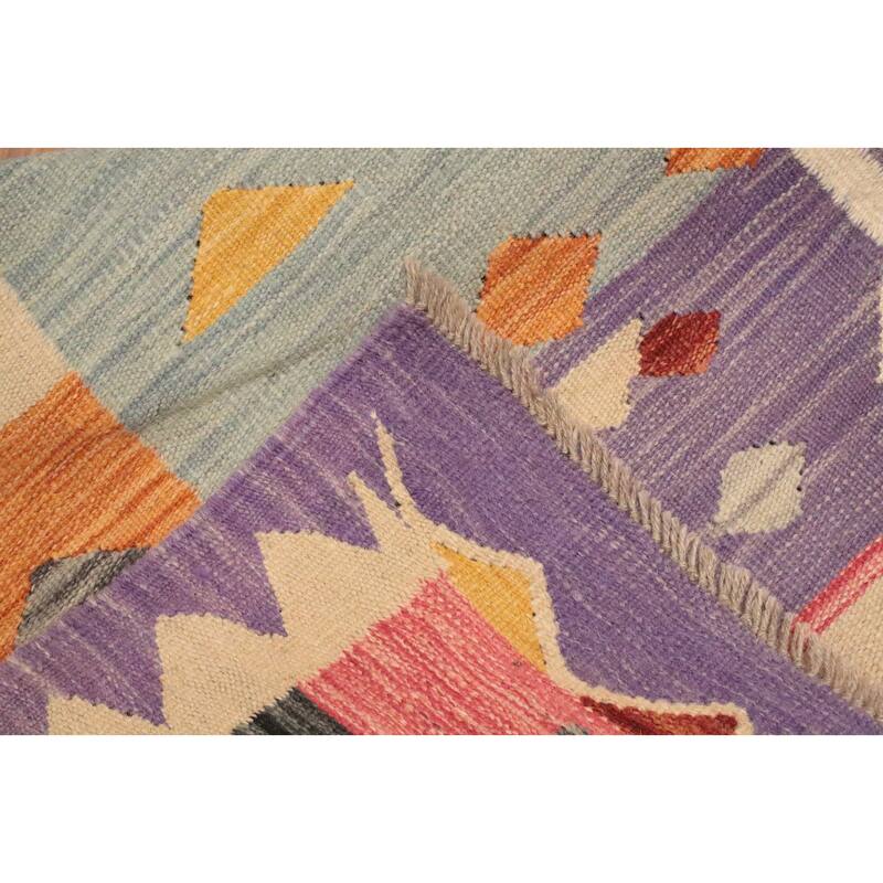 Hand Woven Oriental 100% Wool Carpet Southwestern Tribal Multi-Colored Kilim Area Rug - 7' 9'' X 4' 8''