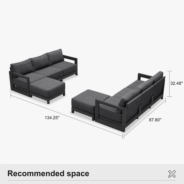dimension image slide 13 of 32, PURPLE LEAF Caesar Outdoor Couch with 9.6" Thick Cushion and Table for Yard Porch Deck, Grey Outdoor Patio Conversation Sets