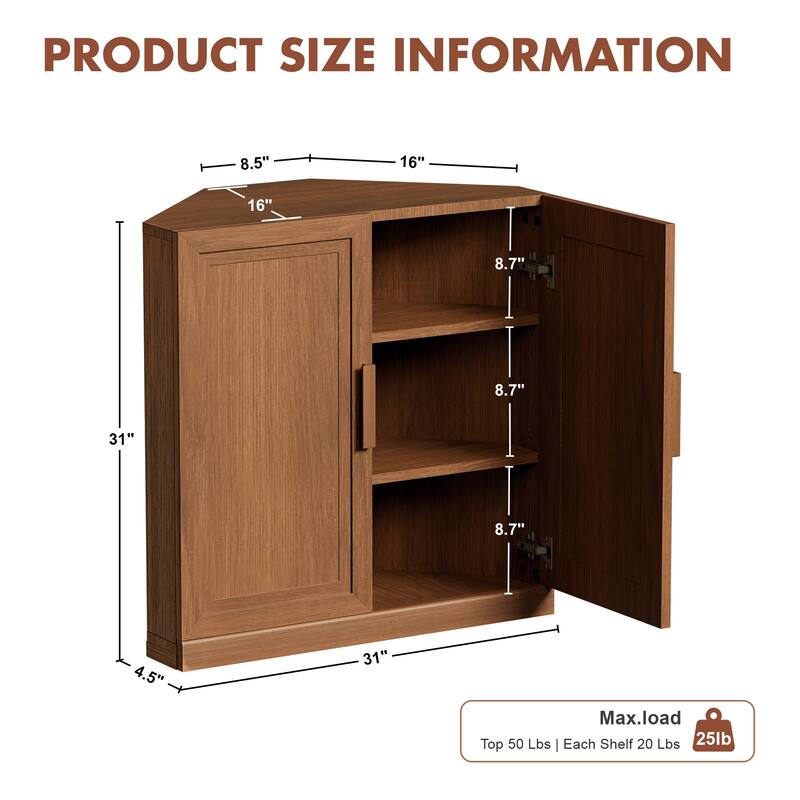 Corner Cabinet Wooden Corner Storage Organizer Cabinet with Adjustable Shelves