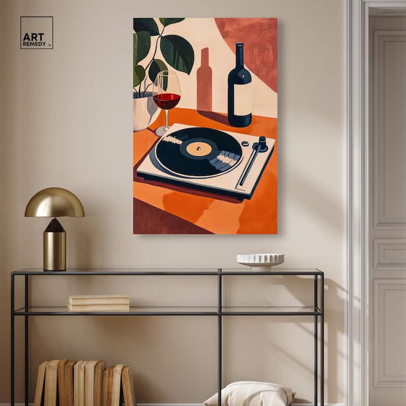 Vinyl and Wine Canvas by Art Remedy, Gallery Wrapped