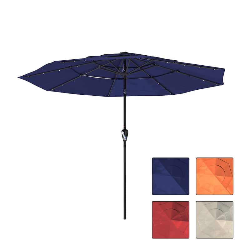 Clihome 11-Ft Patio UV Protection Market Umbrella With LED Lights