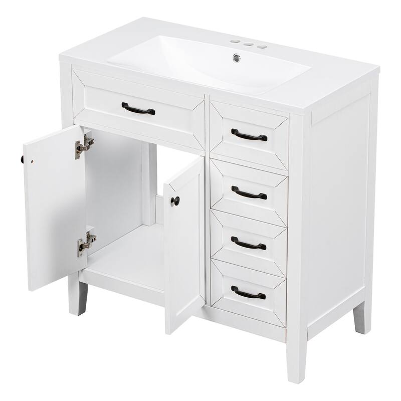 36" Bathroom Vanity with Sink Combo, Black Bathroom Cabinet with Drawers, Solid Frame and MDF Board