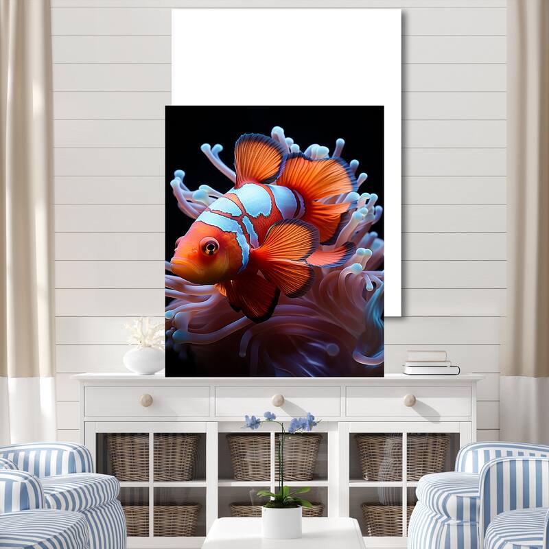Designart "Orange Clownfish Portrait" Coastal Coral Under Water Wall Art