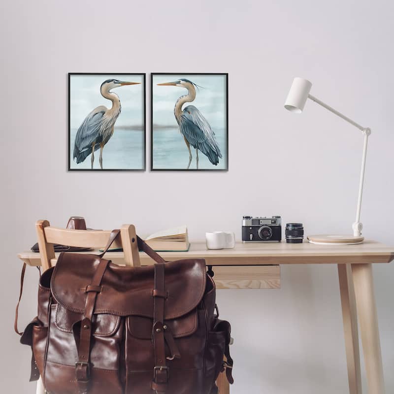 Stupell Detailed Heron Bird Duo 2 Piece Framed Giclee Art Set Design by Grace Popp
